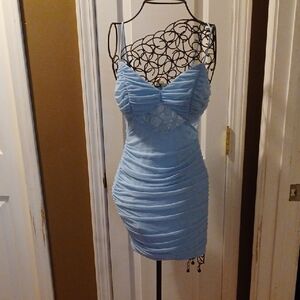 Elegant Blue Ruched Dress
